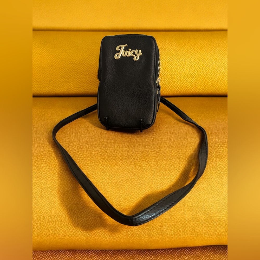 Juicy Couture Black Crossbody Phone Pouch with Gold Logo